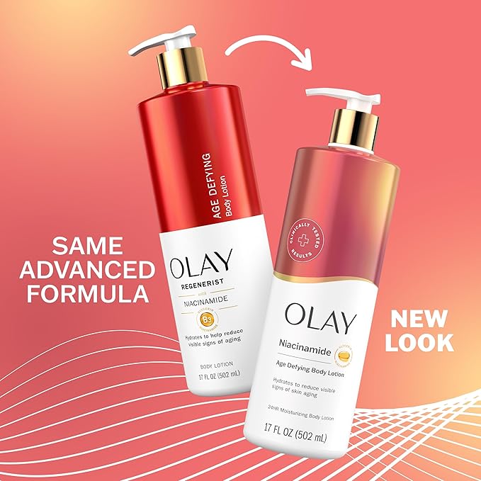 Olay Body Lotion for Women, Age Defying with Niacinamide Serum, Visibly Reduce Signs of Skin Aging, 24hr Moisture & Hydration, Fast Absorbing Formula, Vitamin B3 Complex, For All Skin Types, 17 fl oz