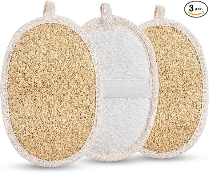 Natural Loofah Exfoliating Body Scrubber, Organic Loofah Pack Shower Sponge, Exfoliating Pads Loofa for Men and Women, Bath Sponge for Body and Face