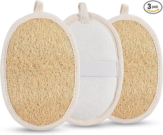 Natural Loofah Exfoliating Body Scrubber, Organic Loofah Pack Shower Sponge, Exfoliating Pads Loofa for Men and Women, Bath Sponge for Body and Face