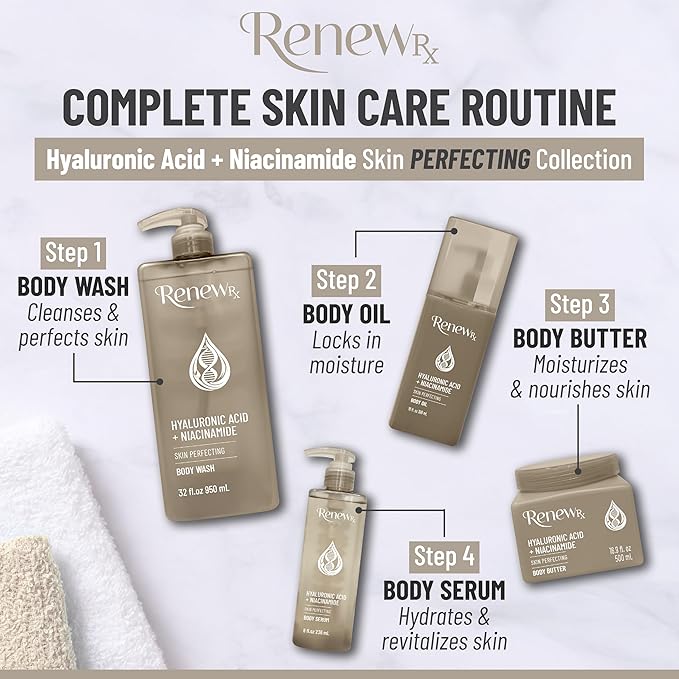 Hyaluronic Acid + Niacinamide Moisturizing Body Oil – Deep Hydration & Skin Care, Skin Perfecting Vegan Skincare, 10 fl oz