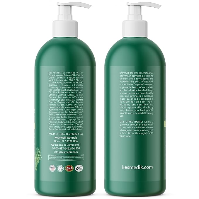 Tea Tree & Lemongrass Body Wash MaxTherapy, Itchy Skin Relief, Fights Body Odor, Soothes Jock Itch, Athlete's Foot, Ringworm & Sensitive Skin, Men & Women, 2-Pack, Limited Edition