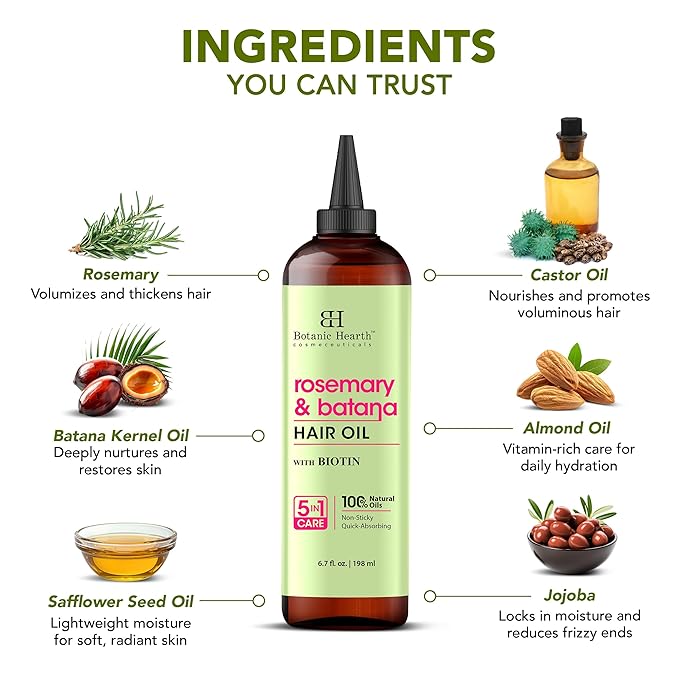 Botanic Hearth Rosemary & Batana Oil For Hair Growth (6.7 fl oz)| Infused with Rosemary & Batana Oil | Hair Oil Repairs Dry Damaged Hair, Strengthening, Moisturizing, Healthier Hair - Hair Tonic