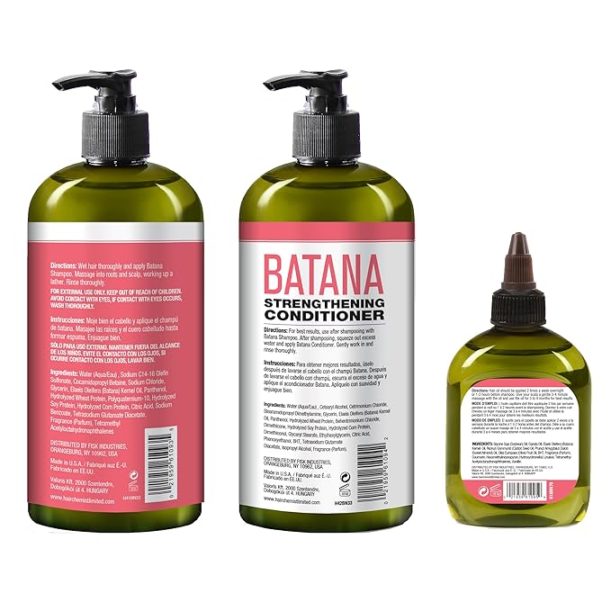 Hair Chemist Batana Strengthening Large Shampoo, Conditioner and Hair Oil Set (3-PC SET) - Batana Shampoo and Conditioner for Hair Growth, Thickening and Strength, Batana Hair Oil