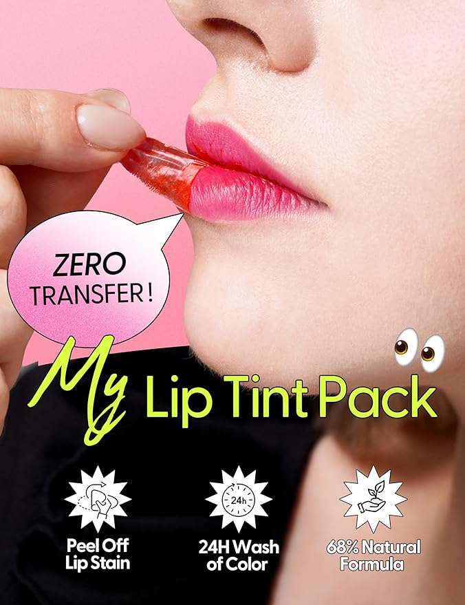 LIP My Tint Pack - Korean Lip Stain Peel Off Pack | Kiss-Proof Korean Lip Tint Long Lasting Lip Stain Marker | Waterproof Lip Stain Peel Off Lipstick (01. Soft Pink, 0.50 Fl Oz)