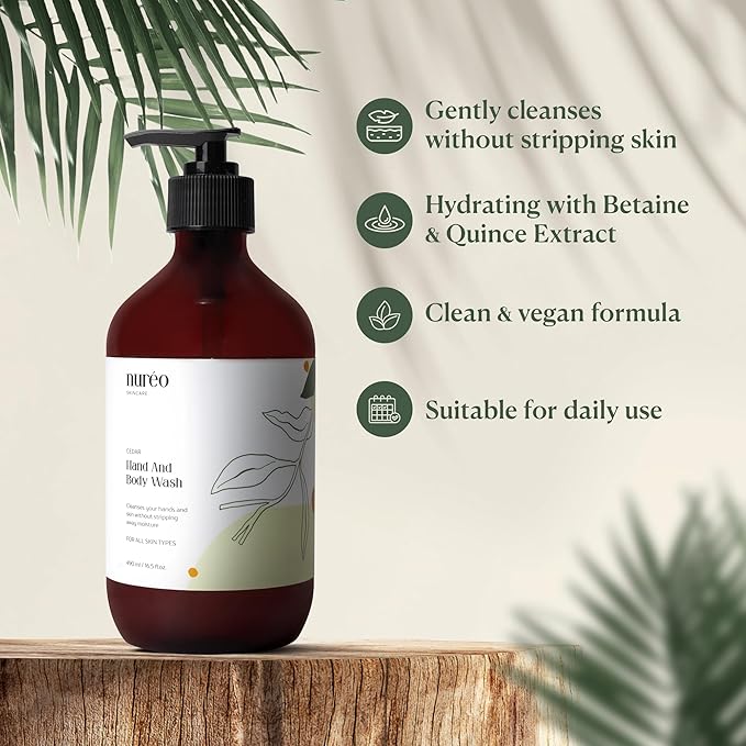 Peppermint & Cedarwood Body Wash – Natural Moisturizing Hand & Body Wash with Betaine & Fruit Extract, Vegan & COSMOS Certified, Hydrating Shower Gel for Men & Women (490ml)