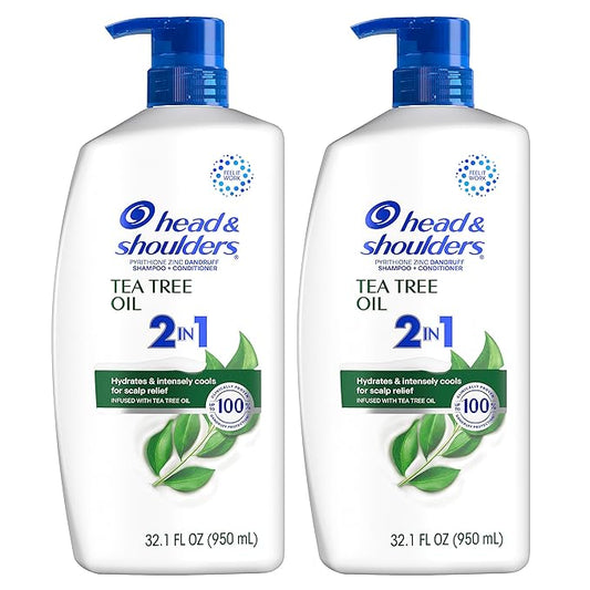 Head & Shoulders 2 in 1 Dandruff Shampoo and Conditioner, Anti-Dandruff Treatment, Tea Tree Oil for Daily Use, 32.1 oz Each, Twin Pack