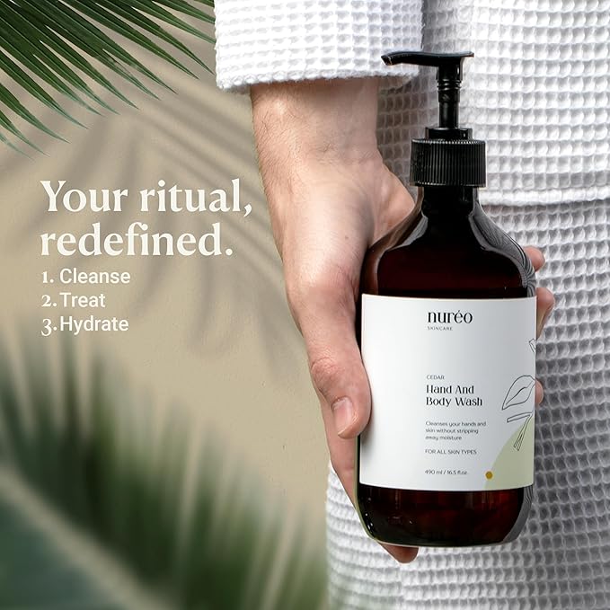 Peppermint & Cedarwood Body Wash – Natural Moisturizing Hand & Body Wash with Betaine & Fruit Extract, Vegan & COSMOS Certified, Hydrating Shower Gel for Men & Women (490ml)