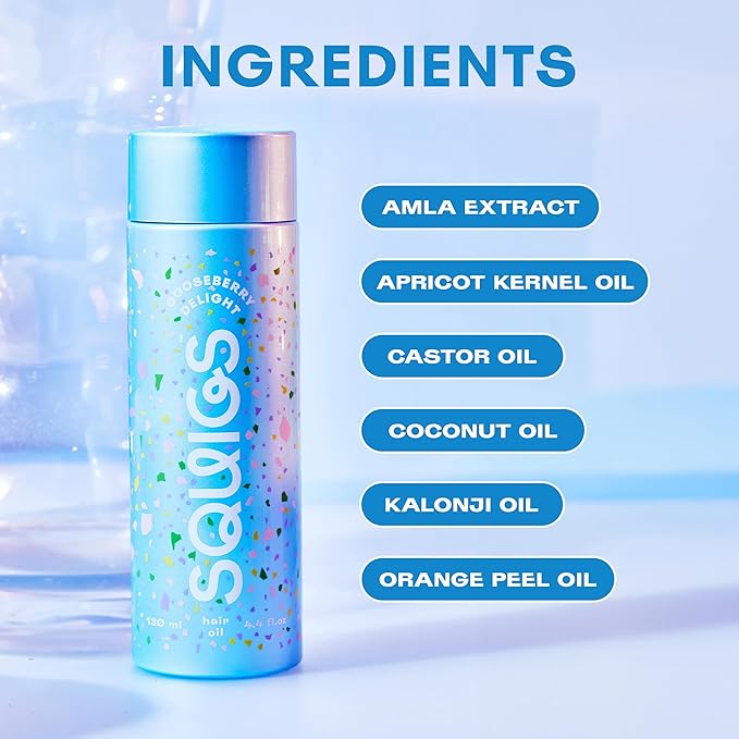 Squigs Hair Growth Oil for Dry & Damaged Hair – with Amla, Castor & Coconut Oil Blend for Frizz Control, Hydration & Scalp Treatment – Pre-Wash & Styling Treatment – 130ml