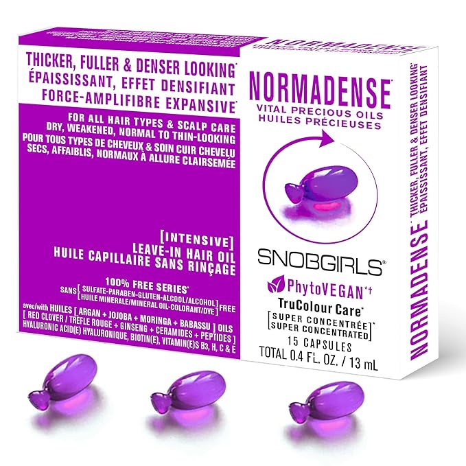 Thickening Hair Oil Capsules – SNOBGIRLS NORMADENSE – Vegan Leave-In Serum for Normal to Thin-Looking Hair – With Biotin, Niacinamide & Ceramides – Fuller-Looking, Denser Hair – 15 Ct