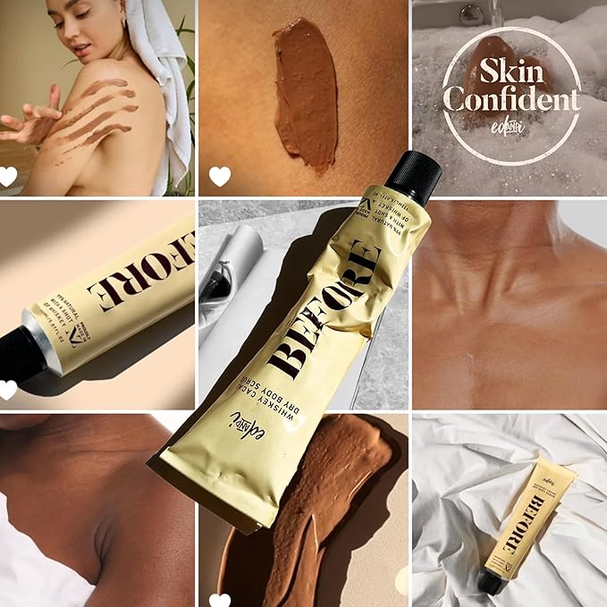 BEFORE Whiskey Cacao Body Scrub, Dry Skin Exfoliator with Nourishing Oils, Gently Removes Dead Skin, Softens & Smooths, 5.07 oz