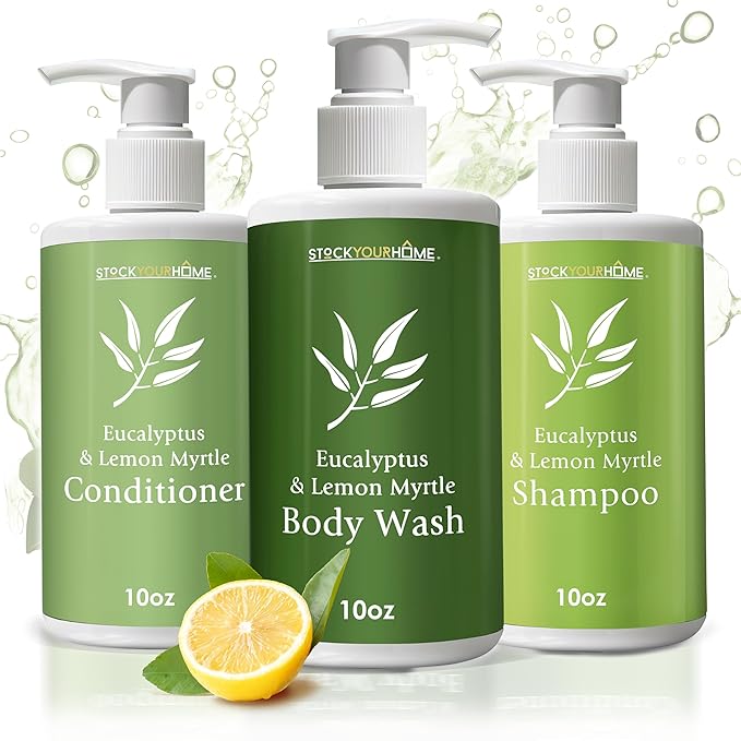 Shower Essentials Set for Men and Women, Includes 10 oz Body Wash, Shampoo, and Conditioner, Hydrating & Nourishing Shampoo Conditioner Body Wash Set, guest bathroom toiletries, for Hotels