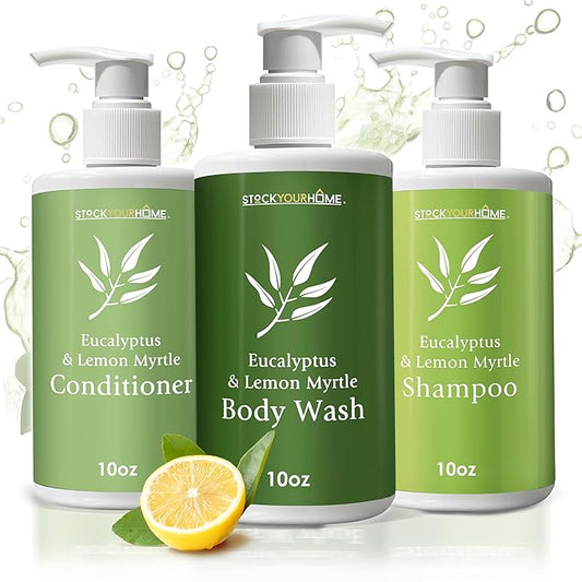 Shower Essentials Set for Men and Women, Includes 10 oz Body Wash, Shampoo, and Conditioner, Hydrating & Nourishing Shampoo Conditioner Body Wash Set, guest bathroom toiletries, for Hotels