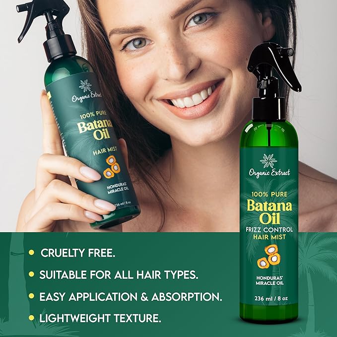 Batana Oil Leave-In Hair Mist - 8 fl oz / 236ml – Lightweight Detangling & Hydrating Spray with Rosemary & Batana Oil – Softens, Smooths & Refreshes Hair for All Hair Types