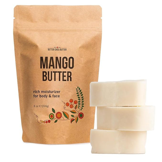 Raw Mango Butter - 100% Natural Skin and Hair Moisturizer - Use with Shea in DIY Whipped Body Butter, Mango Body Lotion, Lip Gloss and Soap Making, 8 oz Block