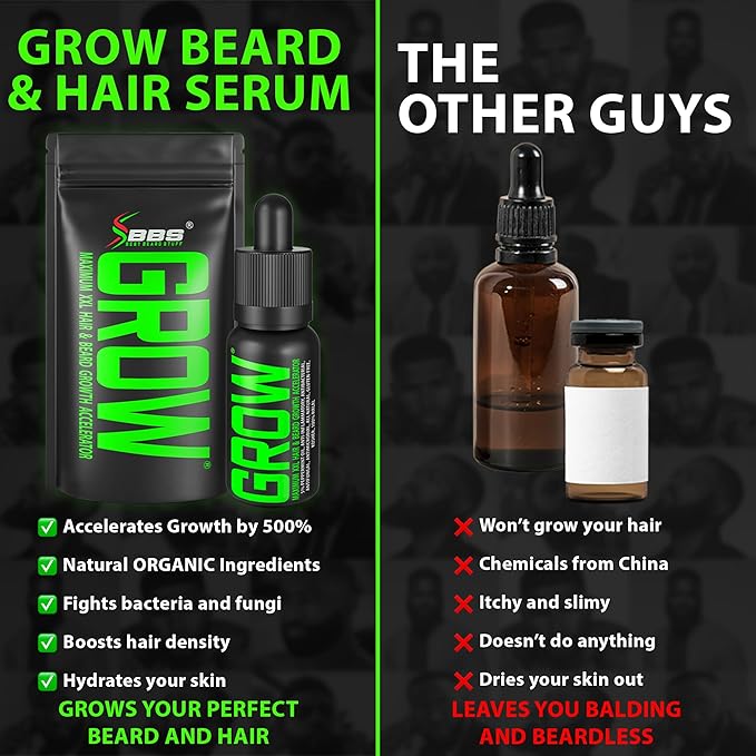 Beard Growth Kit w/GROW Beard Growth Oil for Men + 2X Thickening Biotin Beard Balm/Beard Care & Beard Conditioner (Beard Kit for Facial Hair Growth)