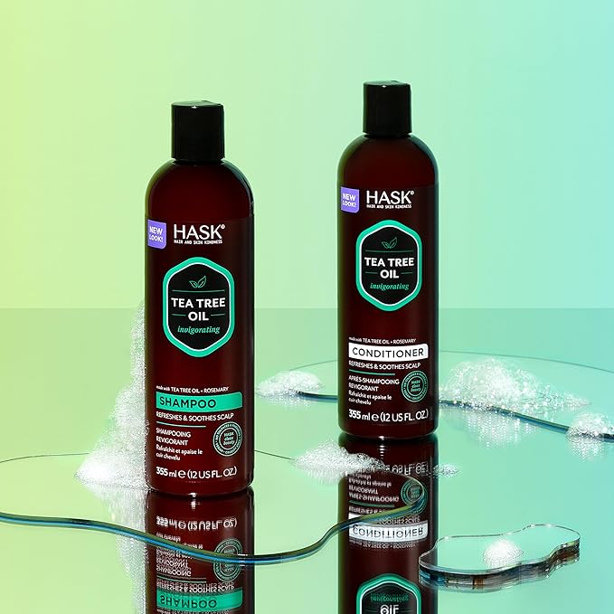 HASK Tea Tree Oil & Rosemary Invigorating Shampoo + Conditioner Set | Refreshes Scalp, Soothes, Sulfate-Free, Paraben-Free, Gluten-Free, Color Safe