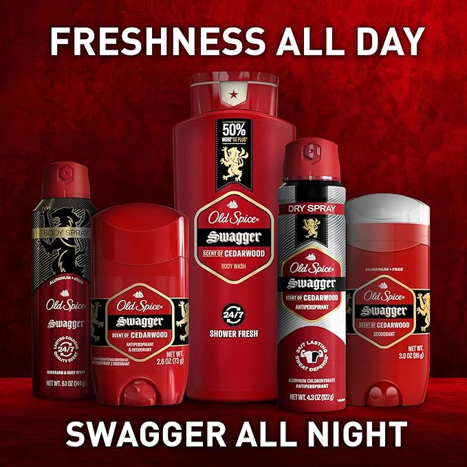 Old Spice Refreshing Body Wash for Men, 3X Defense, 24/7 Shower Fresh with Long Lasting Scent, Red Collection, Swagger with Cedarwood Scent, 24 oz (Pack of 4)
