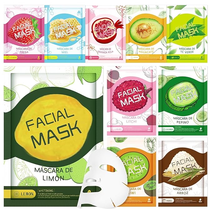 10 Sheets Face Masks Skincare for All Skin Types, Hydrating Face Masks Suitable for Sensitive Skin, Bulk Facial Mask for Women Skin Care, Soothe Sheet Masks Gifts for Spa