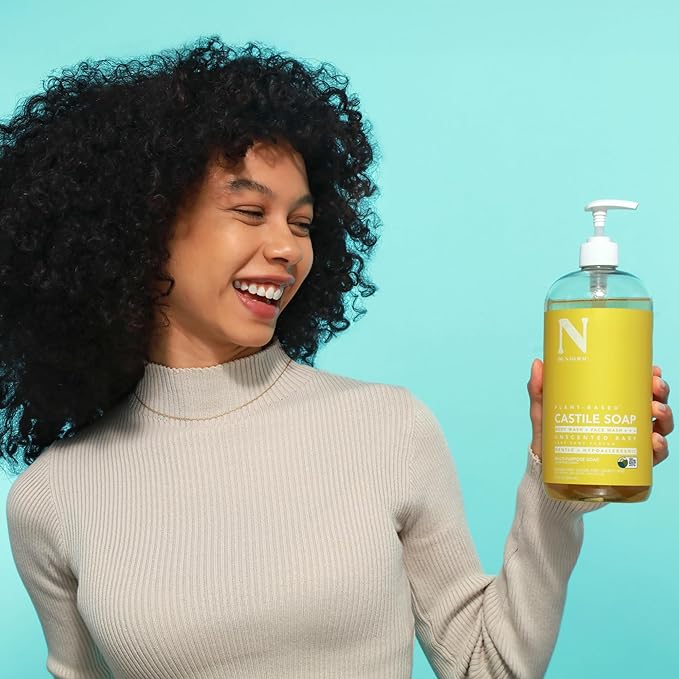 Dr. Natural Castile Liquid Soap - Multi-Use Body Wash, Shampoo, Face Wash - Hydrating Body Soap for Skin, Hair - Peppermint, Unscented Baby- 2 pc