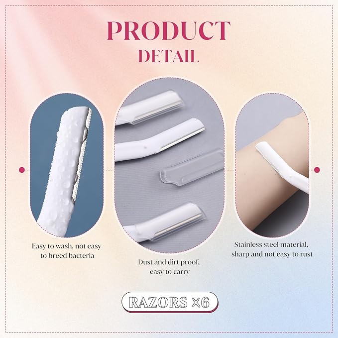 Lasnten 6Pcs Dermaplane Razor Eyebrow Facial Razor for Women Men Single Blade Multipurpose Eyebrow Trimmer Skin Hair Removal Shaver Face Razor Dermaplaning Exfoliating Tool Include Blade Cover(White)