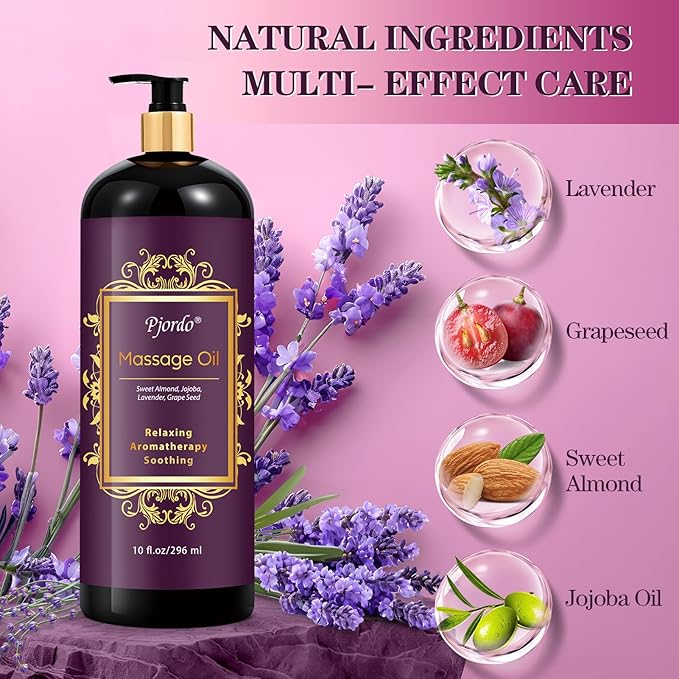 2 Pack Massage Oil for Massage Therapy, Lilac Oil, Lavender Massage Oil for Skin, with Massage Roller Ball, Natural Body Oil for Calming, Aromatic, Soothing, Spa Gift Set for Him Her