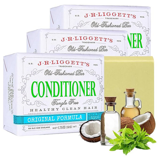J·R·LIGGETT'S Hair Conditioner Bar, Plant Based Ingredients, Zero Waste Biodegradable, Sulfate & Cruelty Free, Leaves Hair Healthy, Clean, Soft and Conditioned, Eco Friendly Set of Three 1.75oz