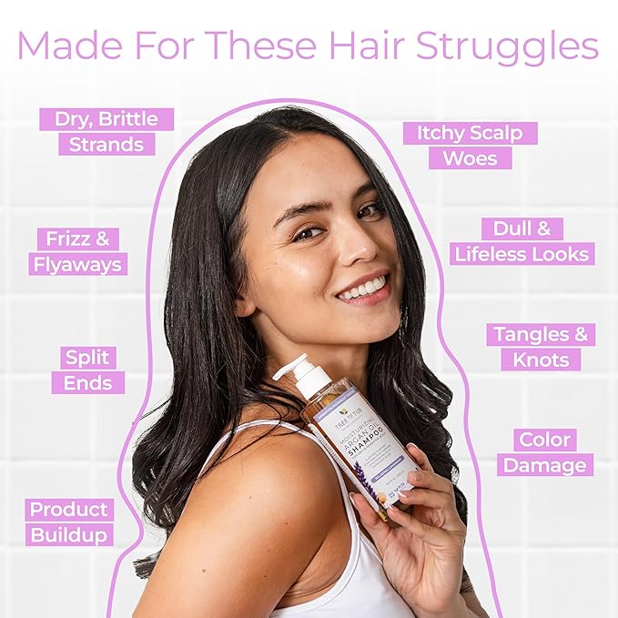 Tree to Tub Lavender Dry Hair Shampoo for Sensitive Scalp - Gentle Hydrating Dry Scalp Shampoo for Women & Men, Moisturizing Sulfate Free Shampoo w/Organic Argan Oil, Chamomile, All Natural Aloe Vera
