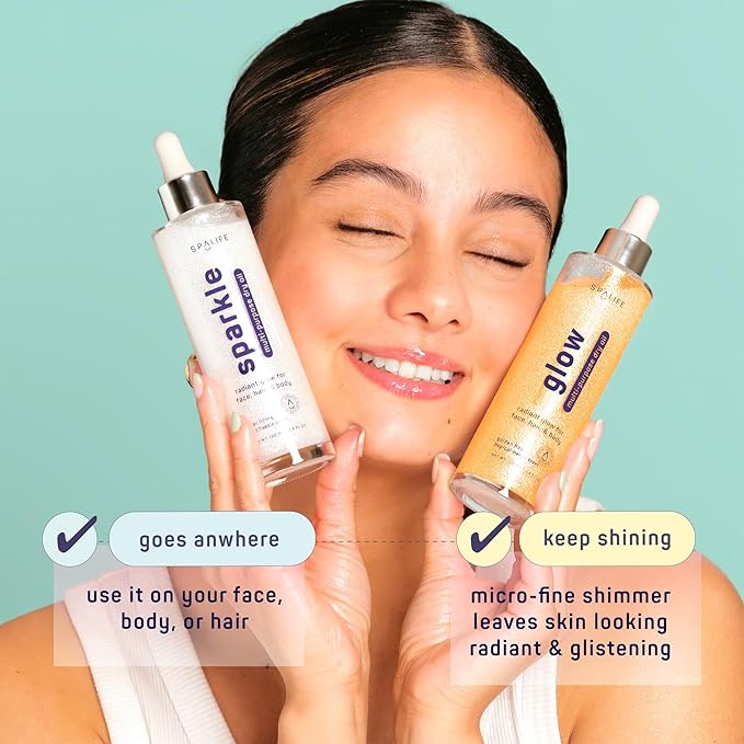 SpaLife Beauty Sparkle & Glow Body Oil Bundle – Dry Oil Duo with Subtle & Noticeable Shimmer – Mango & Freesia Scents –Hydrating, Lightweight Moisture