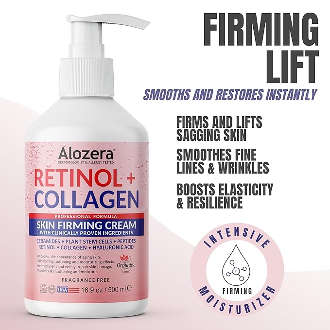 Skin Firming Retinol Collagen Body Lotion with Stem Cells for Aging Skin and Wrinkles, Non-Greasy, Lightweight Moisturizer, Fragrance-Free, 2-Pack 16.9 fl oz
