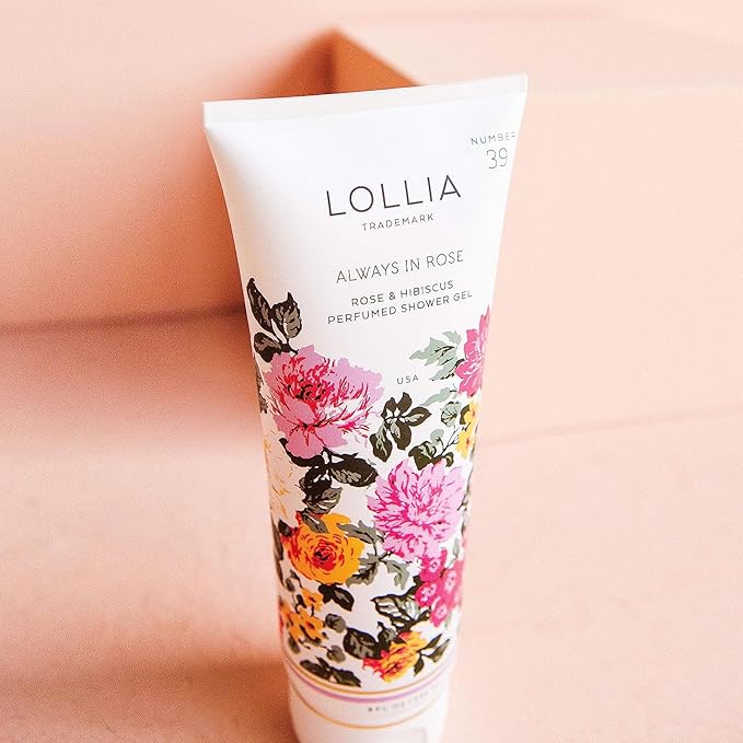 LOLLIA Always in Rose Shower Gel, 8 fl. oz. – Rose & Hibiscus – Scented Shower Gel Body Wash, Shea Butter Body Wash, Bath Wash for Women, Beautiful Shower Gel, Moisturizing Body Wash
