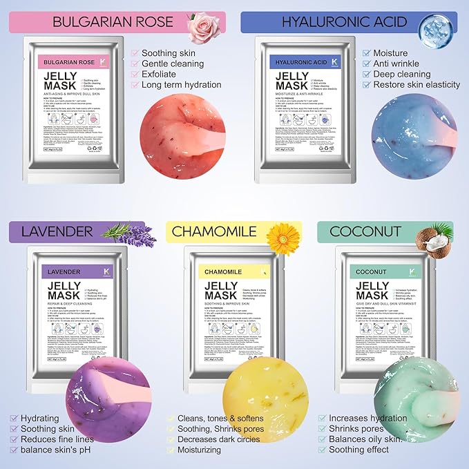 Jelly Masks For Facials Professional, Peel Off Jelly Face Mask Skincare, Jelly Mask Powder for Facials Mask Mixing Bowl Set, Hydrojelly Mask Kit for Hydrating, Nourishing Soothing