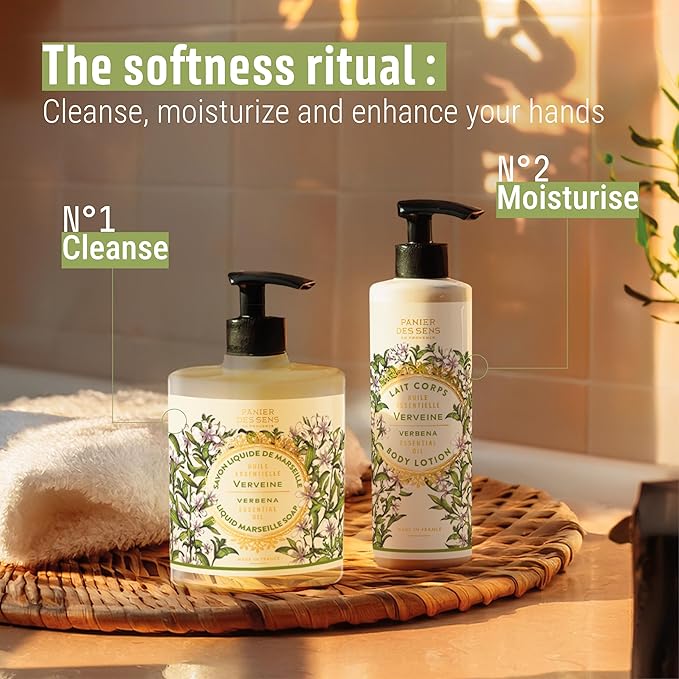 Panier des Sens – Verbena Hand & Body Lotion for Dry Skin - Hydrating Body Cream for Women - Nourishing Fluid Body Moisturizer Shea Butter & Olive Oil - 97% Natural Ingredients Body Care - 8.45 Floz