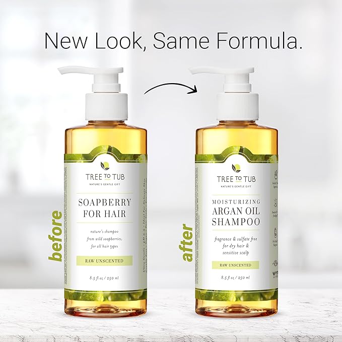 Tree to Tub Fragrance Free Shampoo for Dry & Sensitive Scalp - Gentle Unscented Hydrating Hair Shampoo for Women & Men, Moisturizing Sulfate Free Shampoo w/Organic Argan Oil, All Natural Soapberry