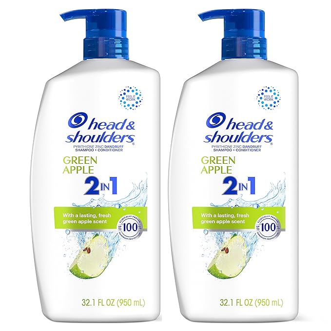 Head & Shoulders 2 in 1 Dandruff Shampoo and Conditioner Set, Scalp Care and Anti Dandruff Treatment, Green Apple Fresh Scent, Daily Moisturizing Treatment, Paraben Free, 32.1 Fl Oz Each, 2 Pack