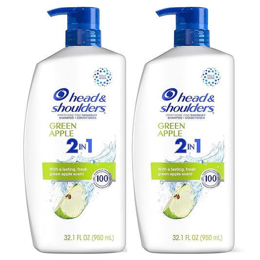 Head & Shoulders 2 in 1 Dandruff Shampoo and Conditioner Set, Scalp Care and Anti Dandruff Treatment, Green Apple Fresh Scent, Daily Moisturizing Treatment, Paraben Free, 32.1 Fl Oz Each, 2 Pack