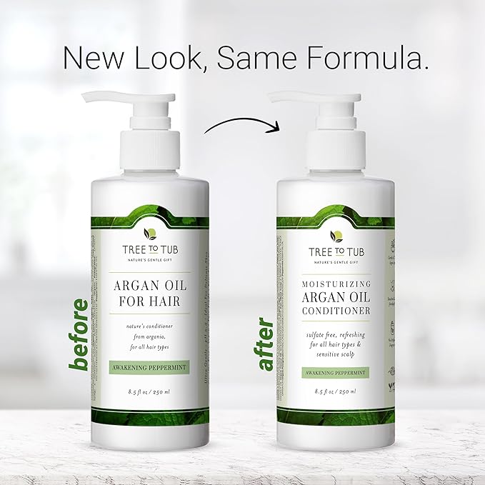 Tree to Tub All Hair Type Hydrating Argan Oil Conditioner for Dry or Oily Hair & Sensitive Scalp - Moisturizing Sulfate Free Conditioner for Women & Men w/Organic Coconut Oil, All Natural Peppermint
