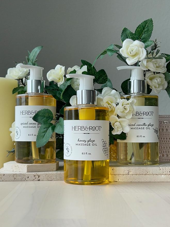 Spiced Vanilla Glaze Edible Massage Oil, 8.5 oz | Kissable Body Oil with Vanilla & Cinnamon, Made with Coconut & Sweet Almond Oils | Non-Sticky, Moisturizing, Aromatherapy Couples Gift