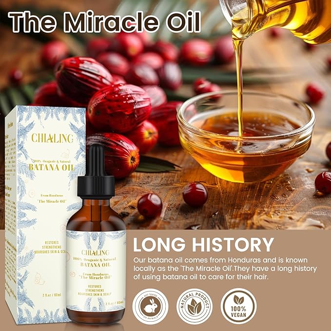 Batana Oil for Hair Growth -100% Pure & Natural Cold Pressed Hair Oil - Made In USA - for Hydrating & Repairing Dry, Stimulates Hair Growth, Moisturizes Hair & Scalp, Prevents Split Ends - 2 FL OZ