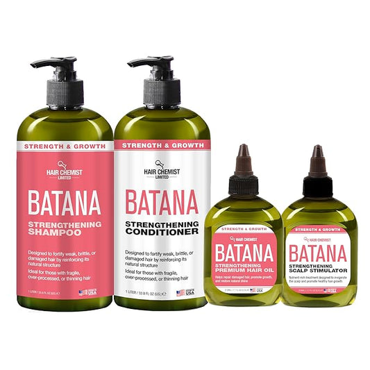 Hair Chemist Batana Strengthening 4-PC Shampoo & Conditioner Collection - Includes 33.8oz Shampoo, 33.8oz Conditioner, 7.1oz Hair Oil AND 7.1oz Scalp Stimulator -