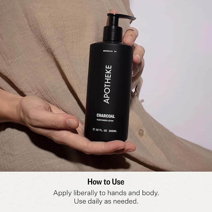 APOTHEKE Scented Hand & Body Lotion, Charcoal - 10 Fl Oz Nourishing Body Moisturizer Cream for Dry Skin - Gentle Daily Skincare for Men & Women with Natural Ingredients, All Skin Types