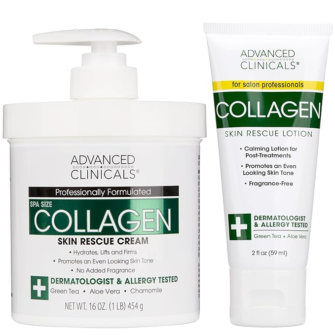 Advanced Clinicals Collagen Cream Body Lotion & Face Moisturizer W/Vitamin E | Skincare Collagen Lotion For Women, Men, Hand, & Neck Improves Look Of Crepe Skin & Uneven Dry Skin, 16Oz + Travel Size