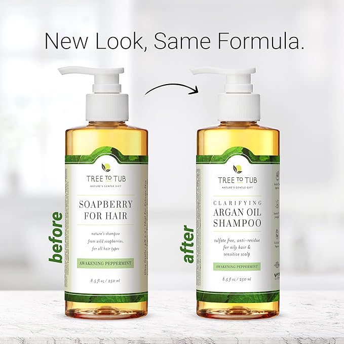 Tree to Tub Peppermint Shampoo for Oily Hair & Sensitive Scalp - Gentle Clarifying Shampoo for Build Up, Sulfate Free Anti Residue Hair Shampoo for Women & Men w/Organic Argan Oil, Natural Aloe Vera