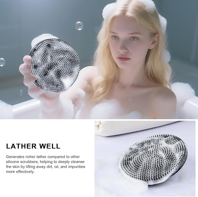 INNERNEED Food Grade Silicone Body Scrubber Gentle Exfoliating Brush for Women Men Deep Clean for All Skin Types, More Hygienic and Well Lather (Black+Dark Blue)