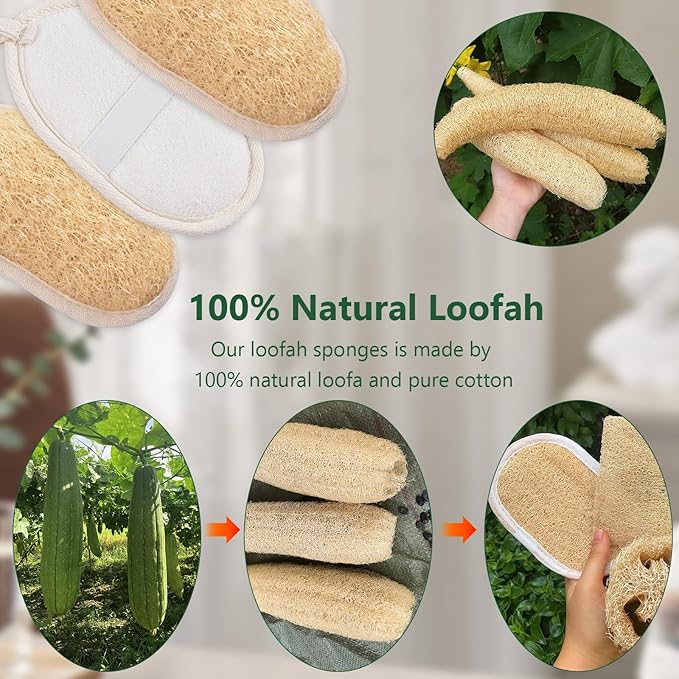 Natural Loofah Exfoliating Body Scrubber, Organic Loofah Pack Shower Sponge, Exfoliating Pads Loofa for Men and Women, Bath Sponge for Body and Face