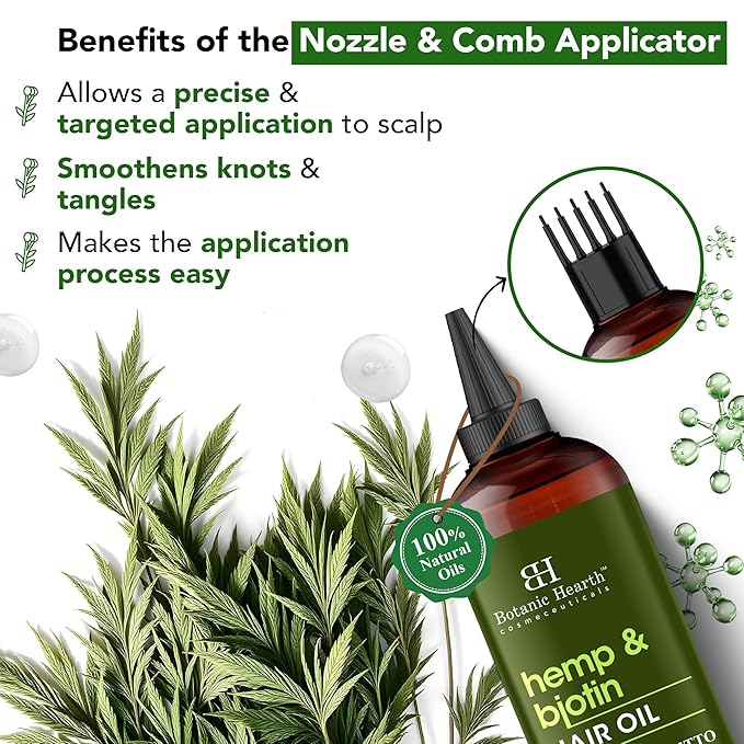 Botanic Hearth Hemp & Biotin Hair Oil (6.7 Fl Oz) | Nourishing And Strengthening Hair Treatment For Thicker, Healthier|Looking Hair | Paraben Free | Suitable For All Hair Types