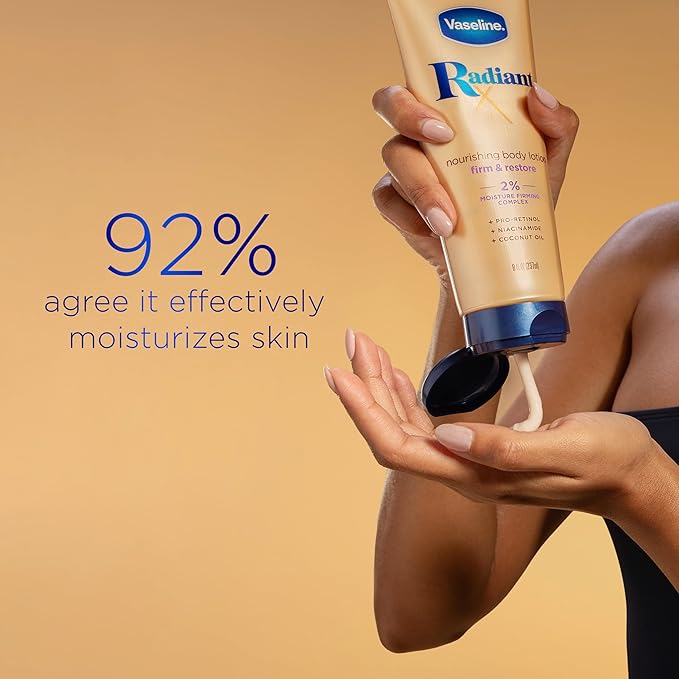 Vaseline Radiant X Firm & Restore with Pro-Retinol, Niacinamide & Coconut Oil, Nourishing Body Lotion 8 oz