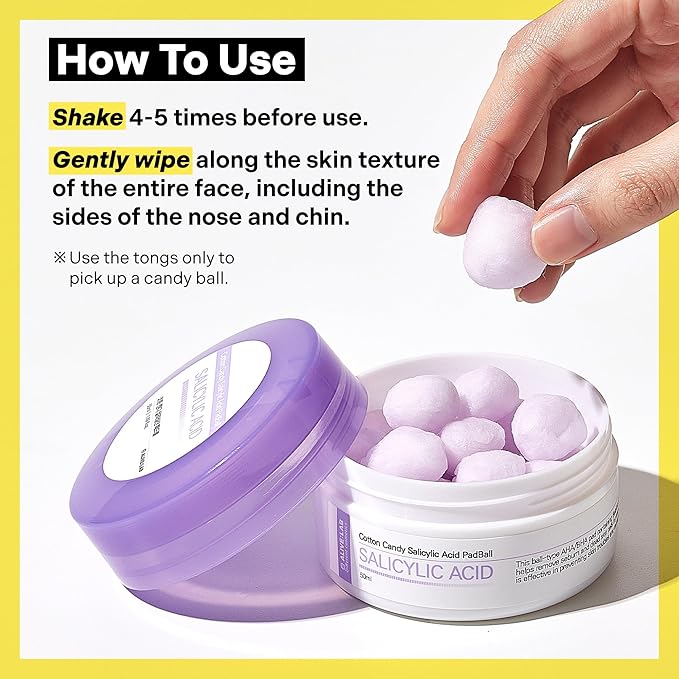 ALIVELAB Cotton Candy Salicylic Acid PadBall – Exfoliating Toner Pads with Salicylic Acid for Acne, Blackheads & Pore Care – Oil Control & Gentle Peeling (1.7 fl.oz)