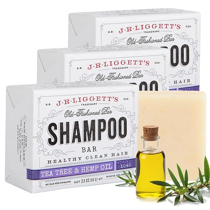 J·R·LIGGETT'S Shampoo Bars - Oils Including Tea Tree for Strong and Healthy Hair - Nourish with Antioxidants & Vitamins - Detergent and Sulfate-Free - Set of Three 3.5 Ounce Bars