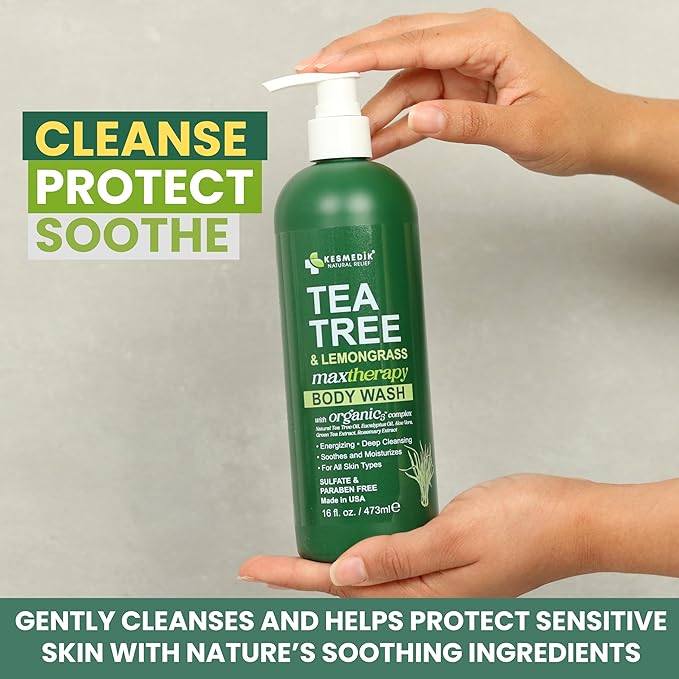 Tea Tree & Lemongrass Body Wash MaxTherapy, Itchy Skin Relief, Fights Body Odor, Soothes Jock Itch, Athlete's Foot, Ringworm & Sensitive Skin, Men & Women, 16 fl oz, Limited Edition