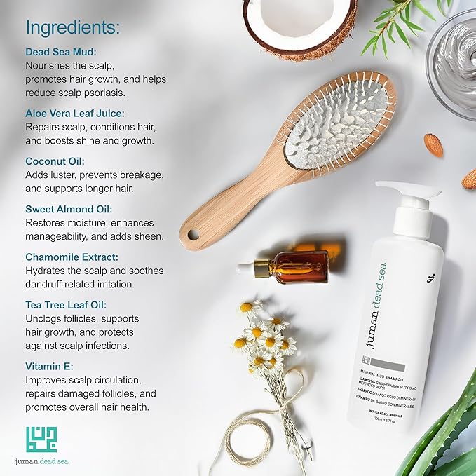 JUMAN Dead Sea Mud Hair Shampoo | Promotes Hair Growth, and Prevents Itching on the Scalp | Infused with Essential Oils & Dead Sea Mud | For Men & Women | SLS & Paraben Free | Daily Use Shampoo